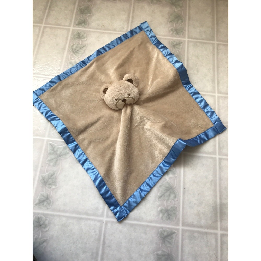 Security Blanket Baby Essentials Tan Teddy Bear‎ Blue Satin Edged & Backed Lovey